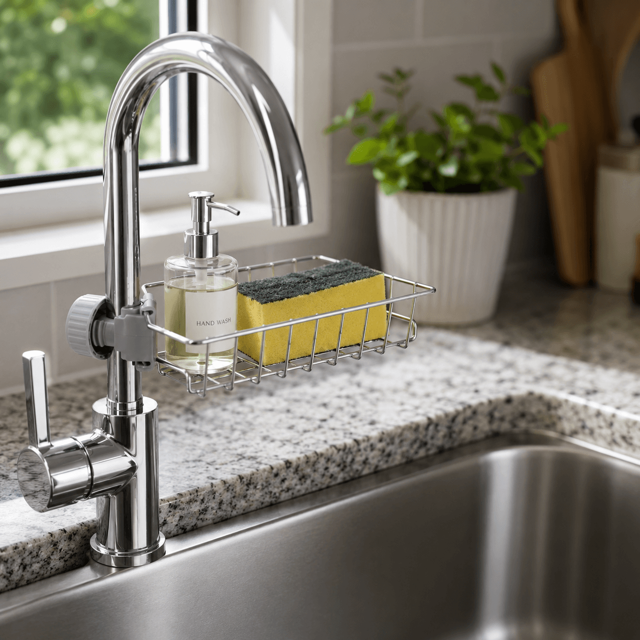 Self-draining tray keeping sponges dry